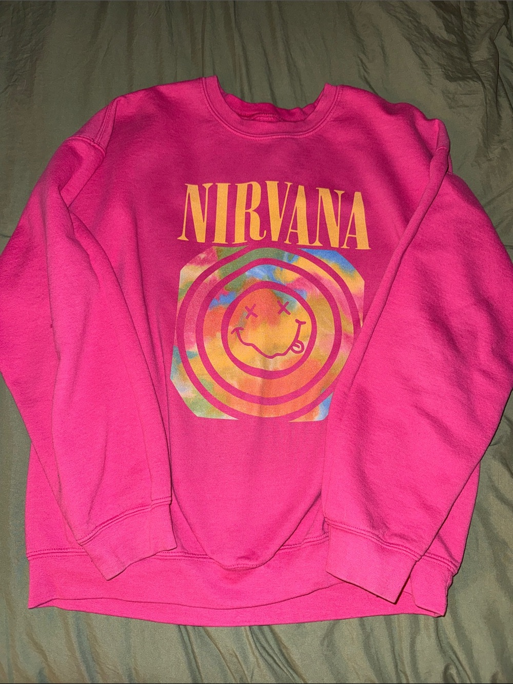 NIRVANA Hot Pink Logo Crewneck with Multicolor Graphic